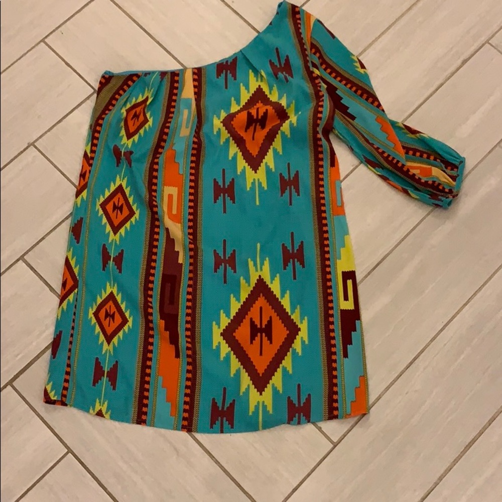 One shoulder long sleeve colorful mini dress